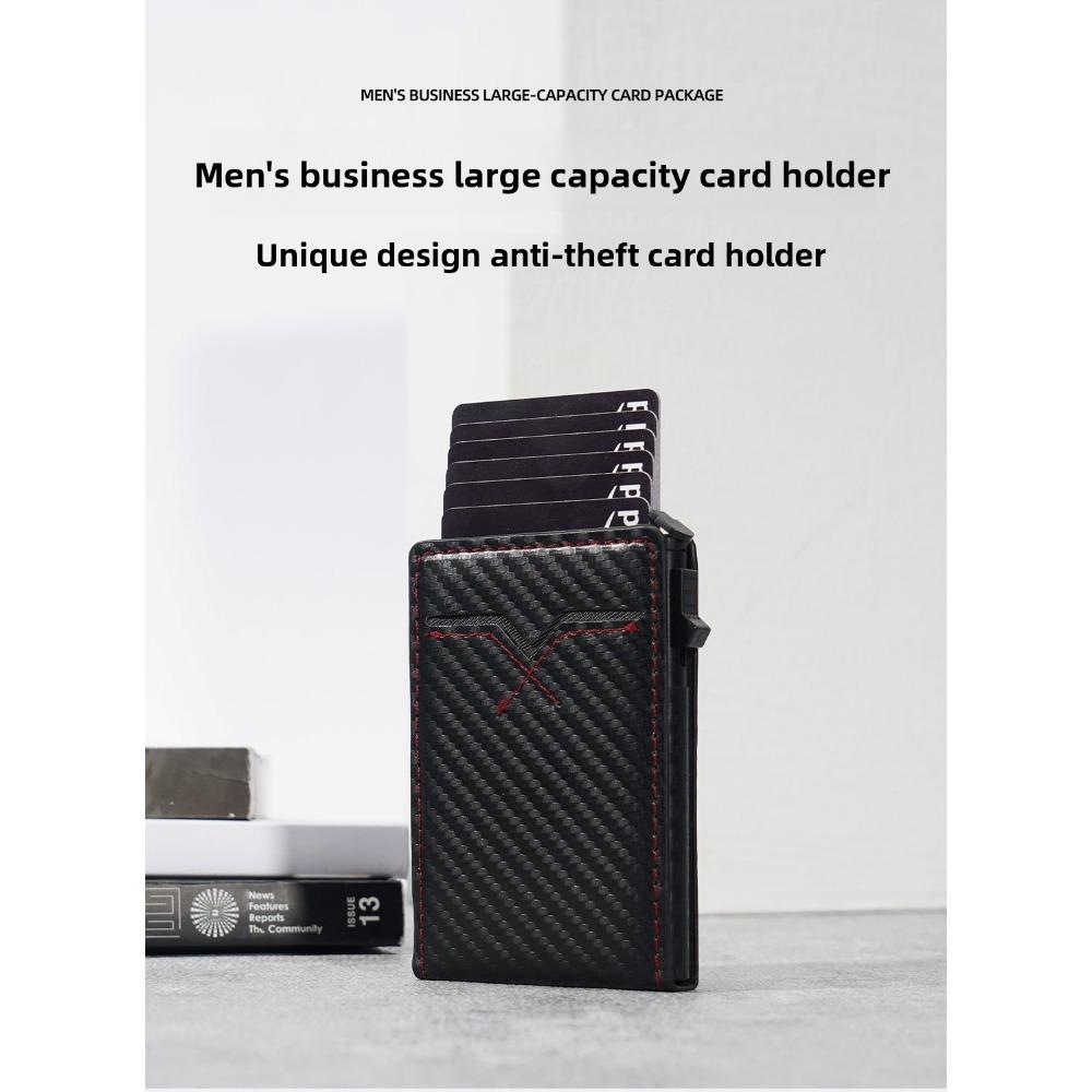 Wallet Carbon Fiber Pattern Flip Cover Metal Card Case Anti-degaussing Credit Card Bag Premium Sense