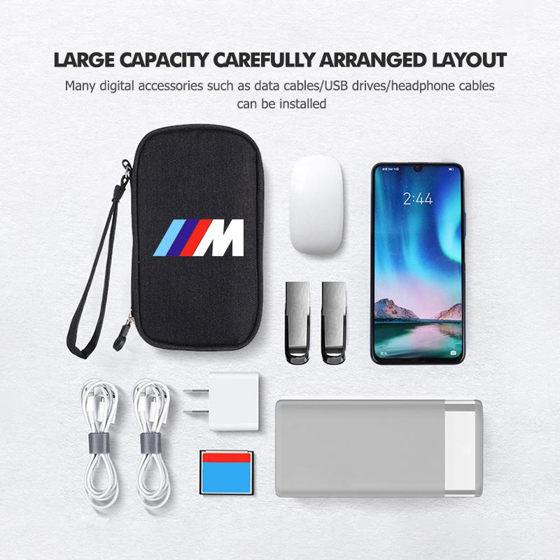 KHQB5 For BMW Car Logo Digital Storage Bag Data Cable Travel Storage Purse Emblem Accessories X1 X2 X3 X4 X5 X6 X7 G20 G30 6GT E46 E90