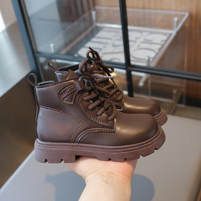 Осенняя мода ретро детские ботинки мальчики и девочки короткие ботинки нескользящие кожаные ботинки одинарные ботинки