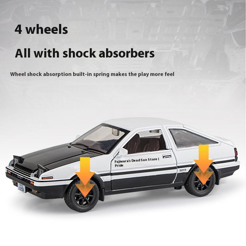 1:Модель автомобиля из сплава 30AE86, крутой звук и свет, сильная возвратная сила, четырехколесная амортизация, изысканное настольное украшение