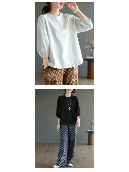 Ретро Универсальная Женская Футболка с Семью Рукавами на Весну/Лето