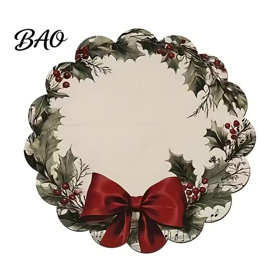 Non Slip Kitchen Decor Round Christmas Placemat, 14 Inch Festive Pattern Anti Tabletop Protector, Heat Resistant Table Pad Insulation Place