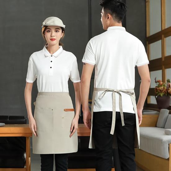 Half Apron with Pockets Waterproof Apron Stain-Resistant for Server Chef Cloth Solid Color Kitchen