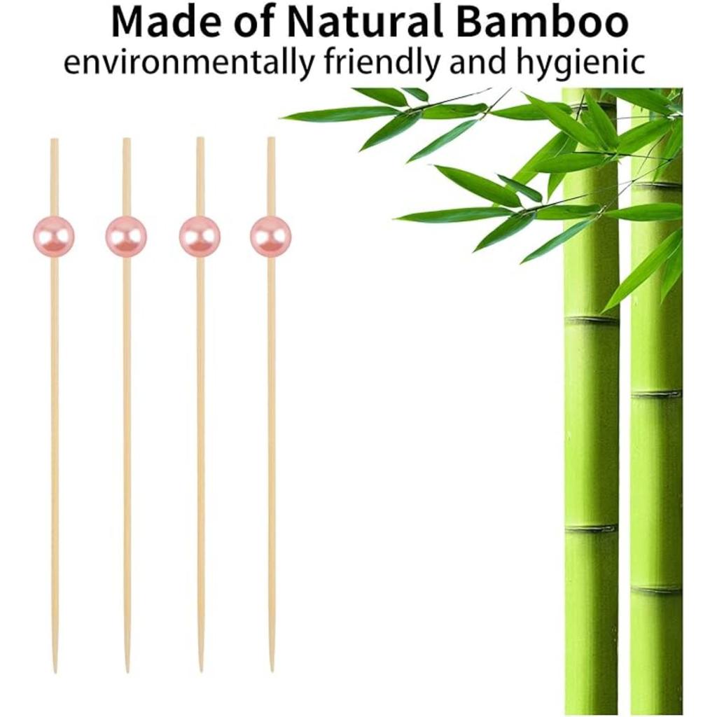 100 Counts Cocktail Picks, Fancy Toothpicks for Appetizers, Pearl Wooden Sticks for Party Supplies, Valentine's Day Food Picks for Party