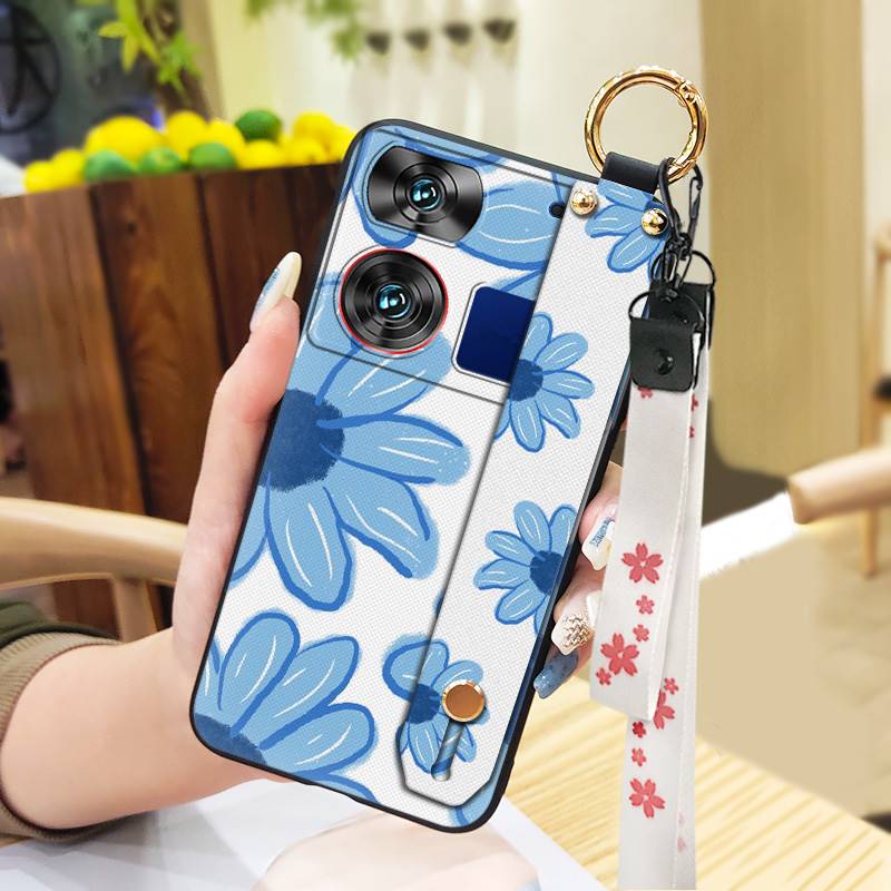 Waterproof Kickstand Phone Case For ZTE Nubia Z60 Ultra Oil Painting Soft Case Fashion Design Flower Anti-knock Lanyard