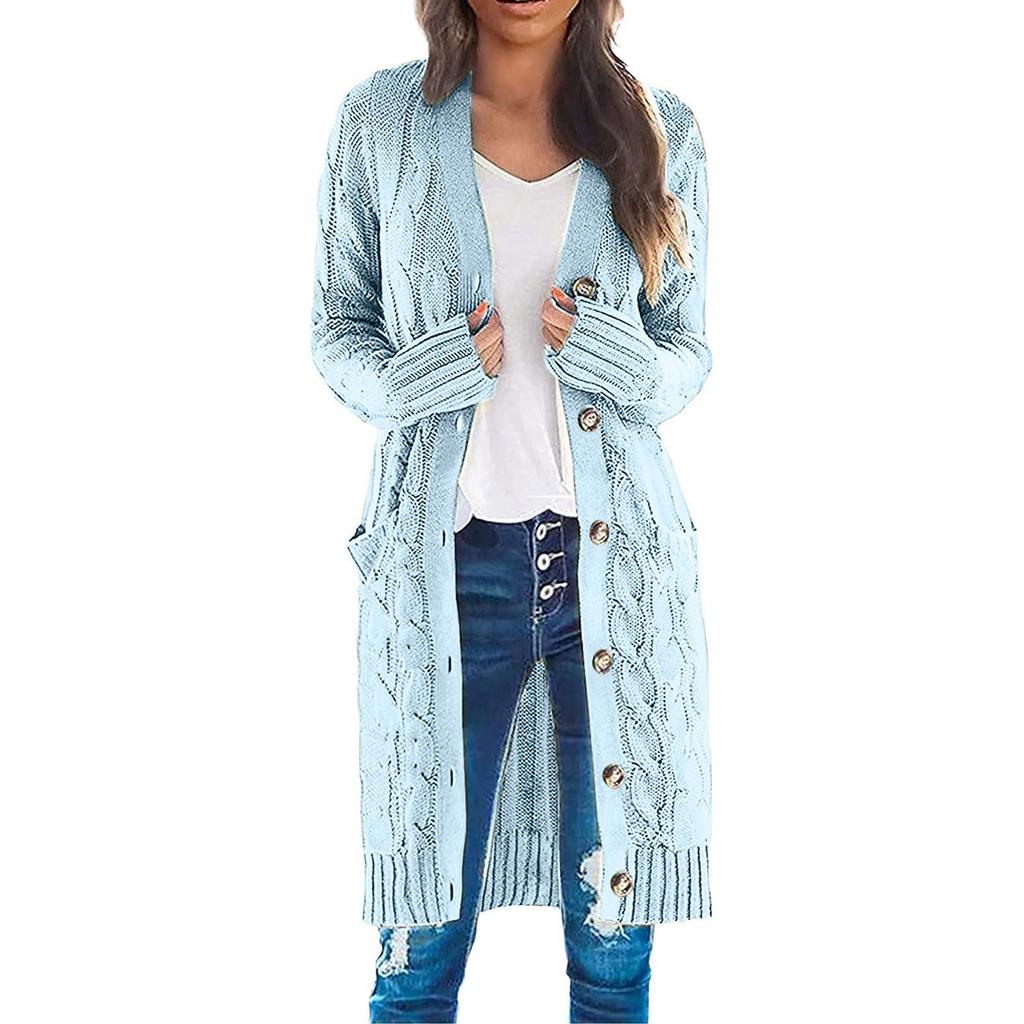 Женская мода Повседневный открытый спереди Длинный рукав Кардиганы крупной вязки Свитера Верхняя одежда Пальто