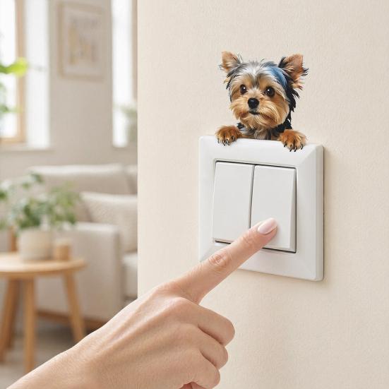 Light Switch Plate Stickers Cute Cartoon Puppy Decorative Switch Cover Decals 1 Pc