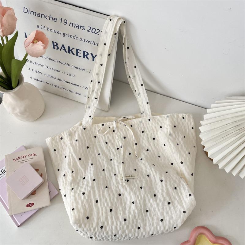 4 Fresh and Sweet Floral Chiffon Shoulder Bag Large-capacity Student Class Bag Fashionable Versatile Tote Bag Women