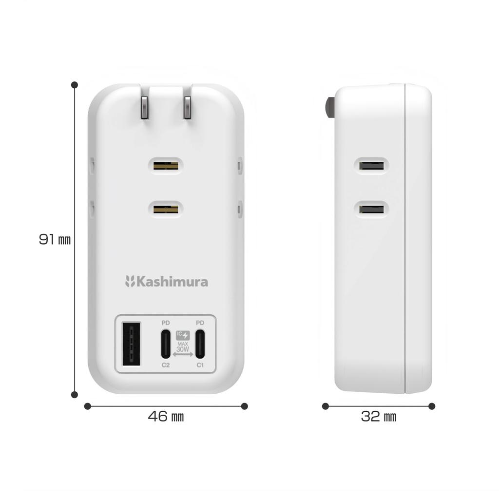 Kashimura [Для путешествий и офиса!] Сетевой фильтр с USB-портами: 3 розетки переменного тока + 3 порта USB (вращающаяся вилка, автоматическая идентификация ИС, интернацио