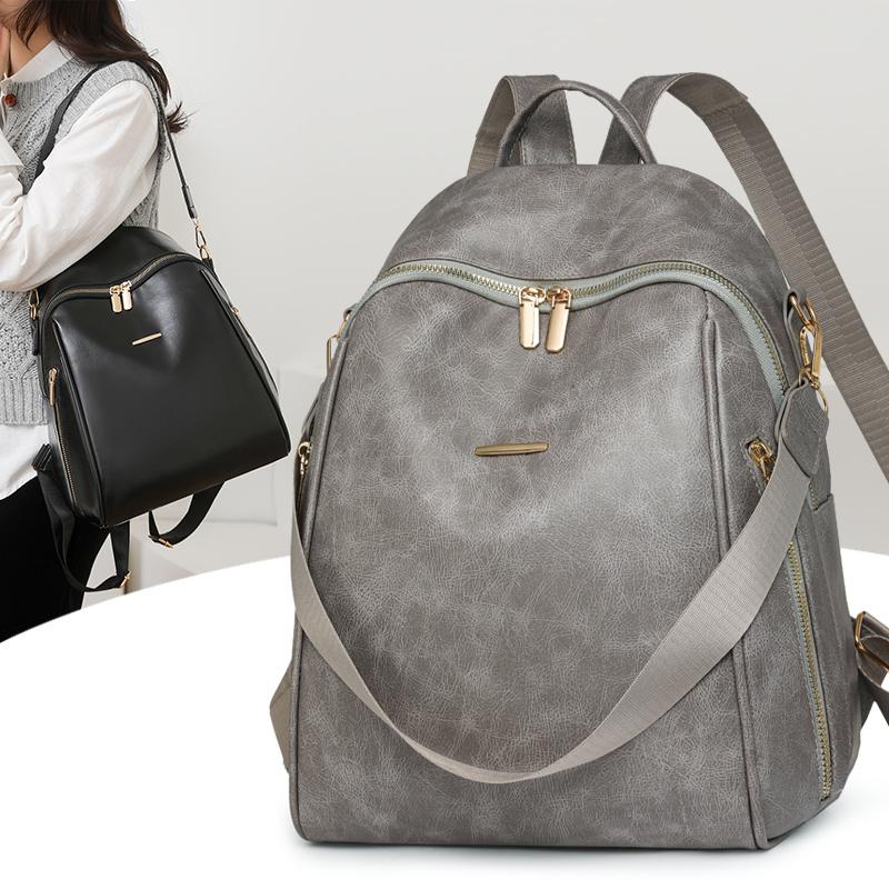 Fashion Simple Women Backpack Vintage Pu Leather Travel Back Pack Casual Shoulder Bags High Quality Teenagers Girls School Bags