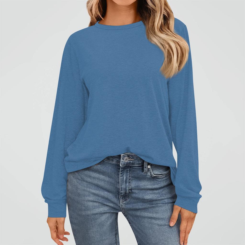 Women's Fashion Long Sleeve Shirts Loose Fitted Crewneck Basic Tops Casual Outfits