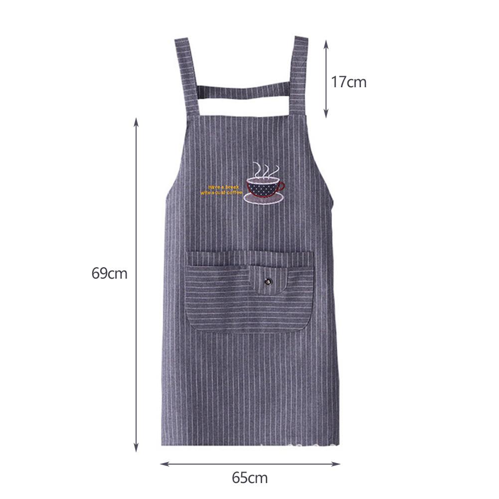 Cute Cotton Kitchen Apron Household Oil-Proof Coffee Chef Hand Wipe Apron With Big Pocket Women Baking BBQ Accessories