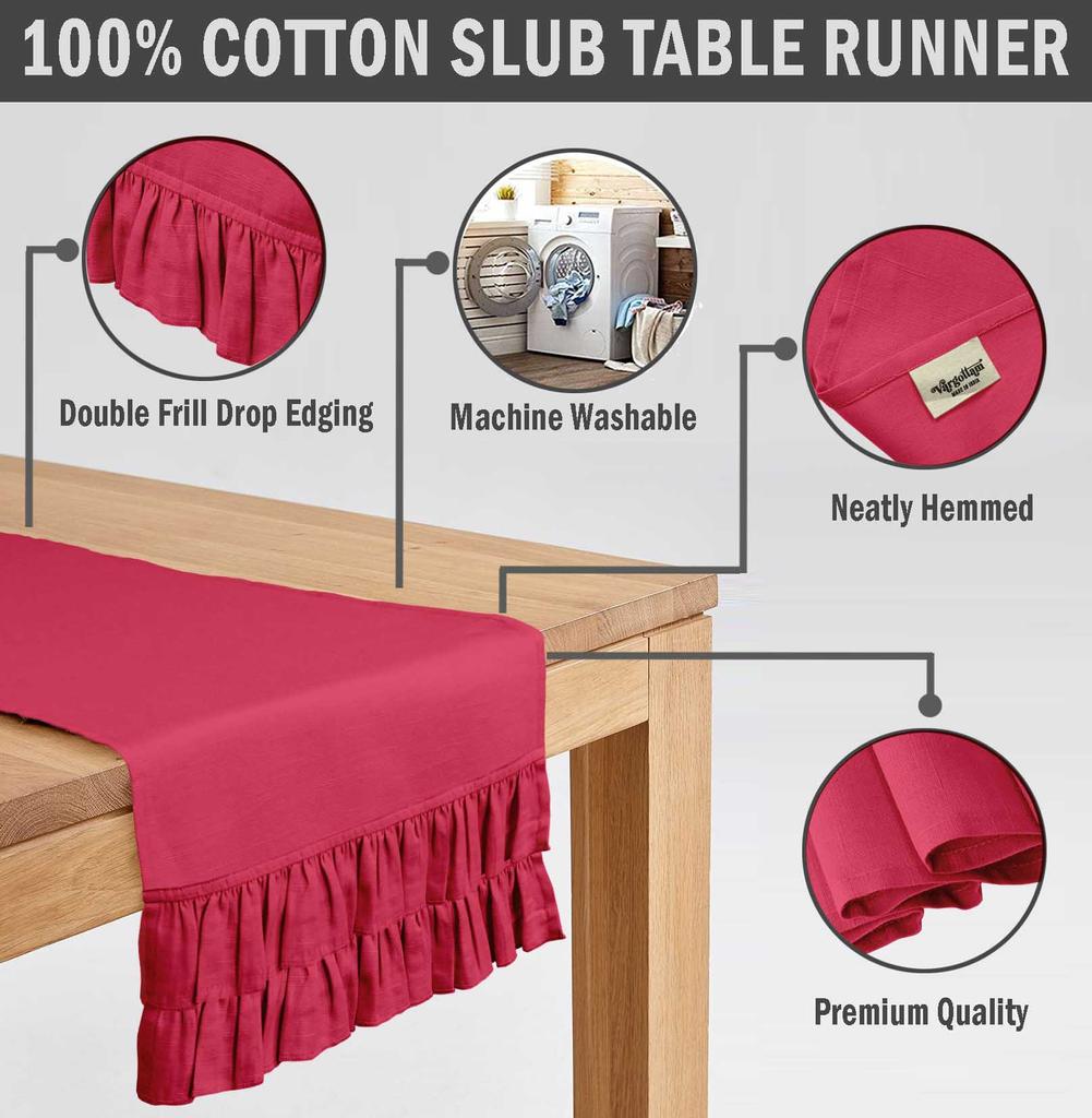 Vargottam Розовый домашний декор, стильная свадебная вечеринка, праздничный декор для сервировки стола, сплошная дорожка для стола с двойной оборкой - 14 x 108