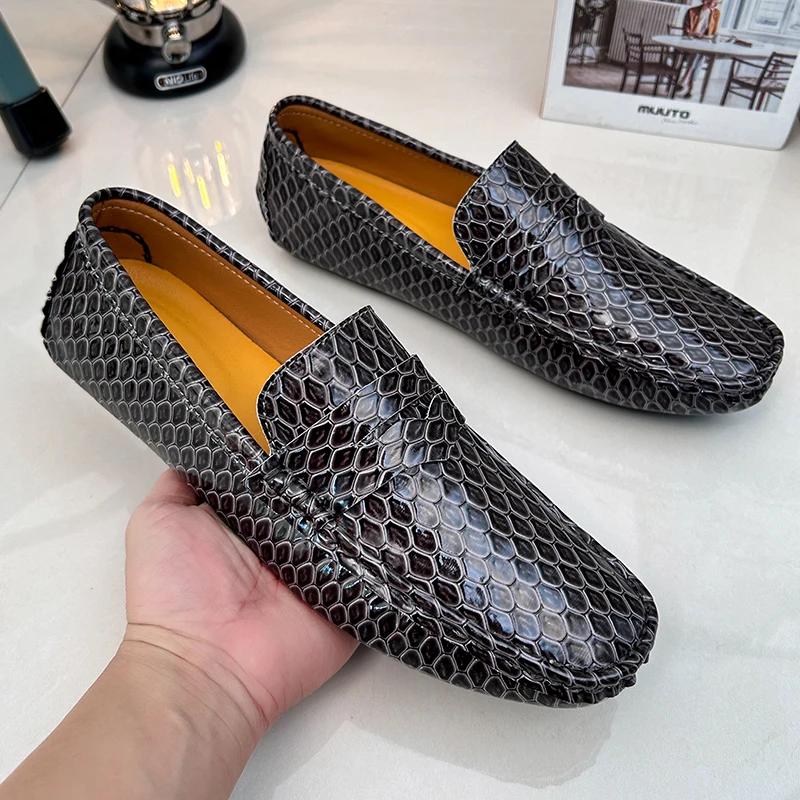 New Loafers Men Handmade Leather Loafer Casual Driving Flats Slip-on Shoes Luxury Comfy Moccasins Black Loafers Shoes for Men