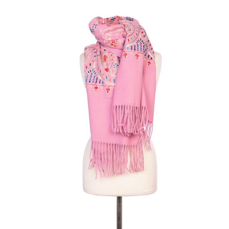 Lindsay Pink Scarf with Colorful Floral Embroidery 70x180cm Mixed BURTON OF LONDON