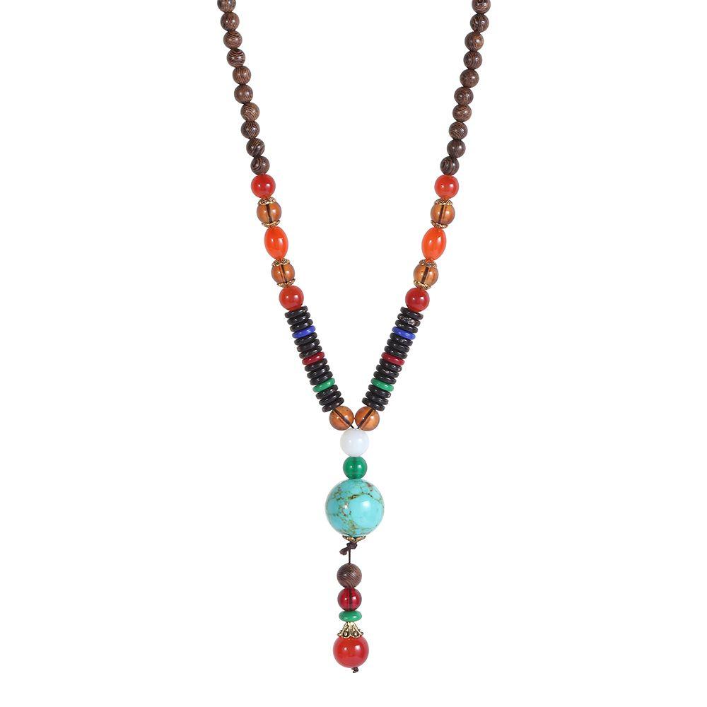 Винтажные этнические украшения для вечеринки, подарок на удачу, буддийский рог, кулон в виде рыбы, мала, деревянные бусины, ожерелье из Непала