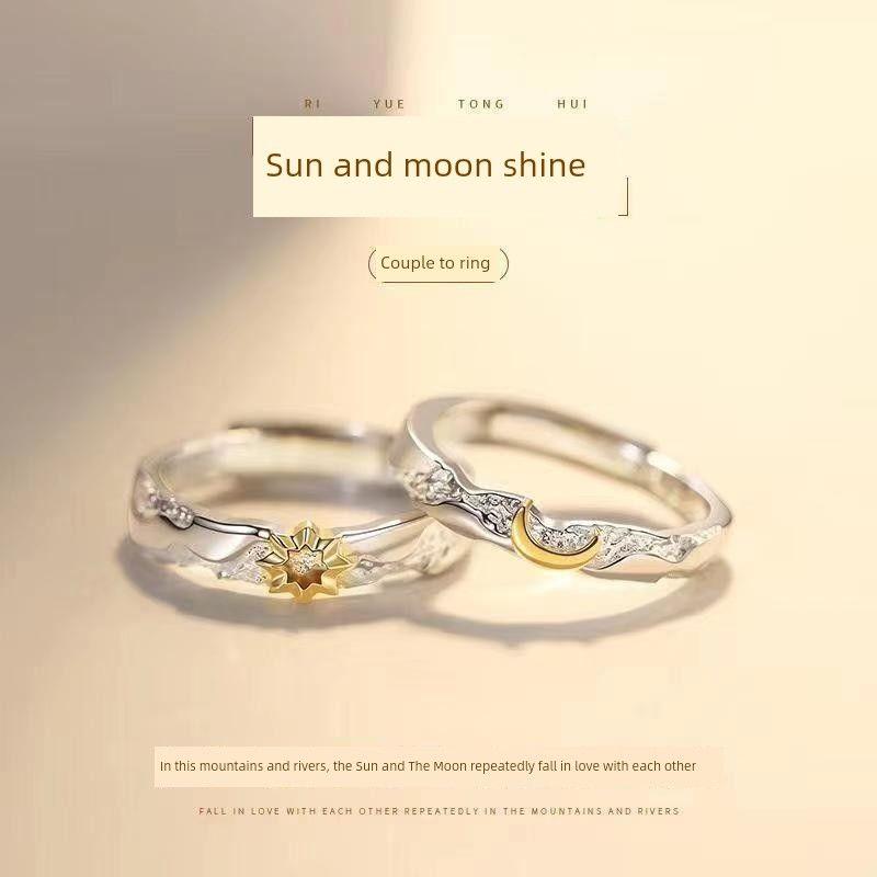 Sun and Moon Couple Rings European and American Niche Design Tyndall Sun Moon Adjustable Trendy Rings for Men and Women