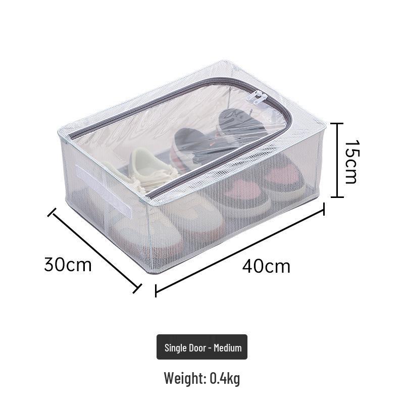 Прозрачный ящик для хранения обуви и ботинок со стальным каркасом - Складной, Пыленепроницаемый, Органайзер под кровать, Не требует установки