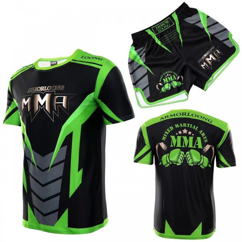 Mens Boxing Rash Guard Set UFC Training Short Sleeve Top Shorts MMA Kickboxing Gym