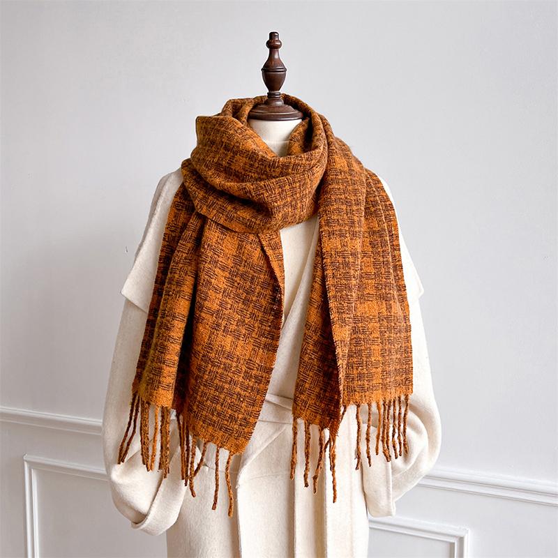 Winter Thick Warm Scarf Women Imitation Cashmere Shawls Pashmina Neckerchief Bufanda Female Plaid Hairy Tassel Echarpe New