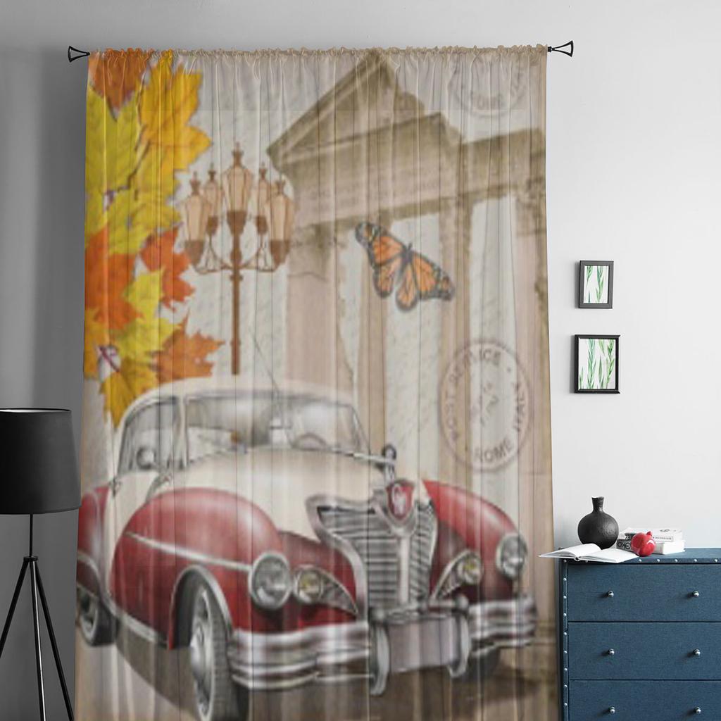 Римский винтажный постер с автомобилем, прозрачная занавеска для гостиной, спальни, вуаль, занавески для окон, занавески из органзы, вечерние тюлевые шторы