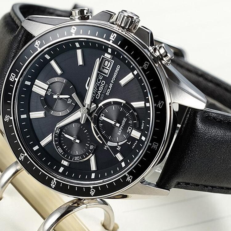 Casio Серия Edifice Модные Повседневные Деловые Отображение Даты Солнечный Кварцевый Механизм Кожаный Ремешок Часы Мужские Часы Черные EFS-S510L-1AVUPR