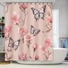 Luxury Pink Floral Shower Curtain with White Butterflies Decorative Bath Rug Set for Bathroom Decoration In Home Garden