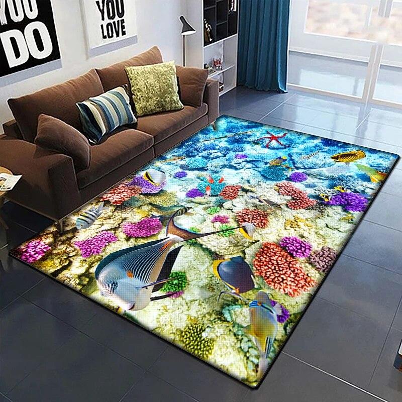Морская рыба, красивый ковер с росписью для гостиной, большой ковер, черный мягкий ковер, украшения дома, коврики, коврики в стиле бохо, пикник