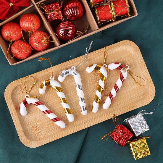 24Pcs/Box Christmas Ornament Gift Box Candy Cane Ball Mini Bowknot Xmas Tree Hanging Ornament Holiday Festival Party Decor Pendant