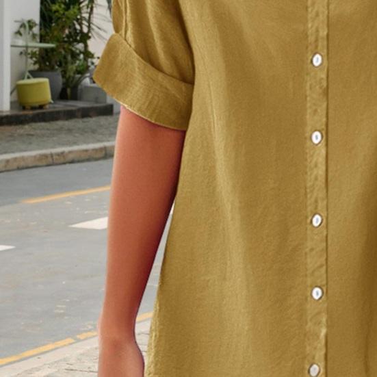 Женская рубашка с V-образным вырезом, рукавом до локтя, планкой на пуговицах, однотонная, свободного кроя, летняя, повседневная