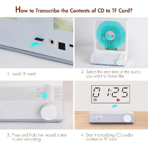 CD-плеер Портативный Bluetooth 5.3 с RGB-подсветкой, меняющей цвет Настольный CD-плеер для домашней поддержки TF-карта, динамики Hi-Fi, таймер, светодиодный экран