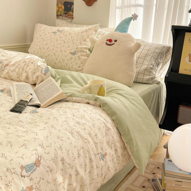 Комплект из четырех предметов из чистого хлопка, счет 60, утолщенное постельное белье из чистого хлопка, комплект из трех предметов, длинноволокнистый хлопок, небольшой свежий пододеяльник, простыня на подгонке.