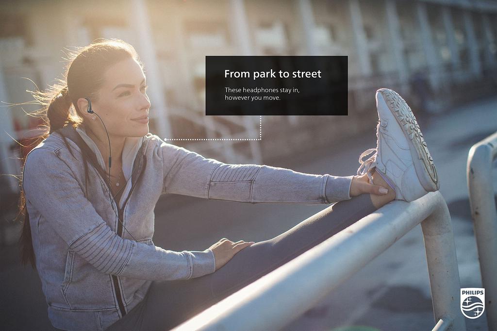 Philips A1105 Sports Wired Headphones with Ear Secure Deep Remote Control and Connector TAA1105BK In-Ear Hooks, Fit, Bass, In-line Microphone,