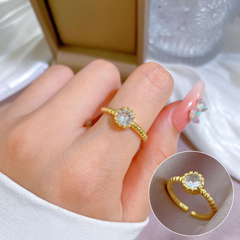 Real Gold Minimalist Zircon Simple Open Ring Women'S Japan And Korea Niche Simple Design Sense Index Finger Ring