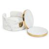 Marble Coasters Set of 4 with Holder, White Marble Thick Brass Rim, Dining Table Coasters for Hot Pots Tea & Coffee Mugs Table
