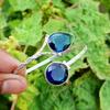 Faceted Glass Gemstone 925 Sterling Silver Plated Adjustable Unisex Cuff Bangle/Bracelet Jewelry