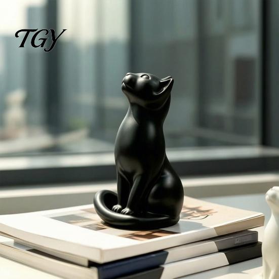 Декор полки офисного стола, Современная минималистичная фигурка кошки, Абстрактная статуэтка-украшение, Художественная скульптура животного из смолы, Светлая роскошь, для дома