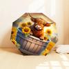 Sunflower Bucket with Cattle Design - Automatic Opening Umbrella, Portable Folding Design, 8-Bone Iron Frame, Outdoor Rain Umbrella, Ideal G