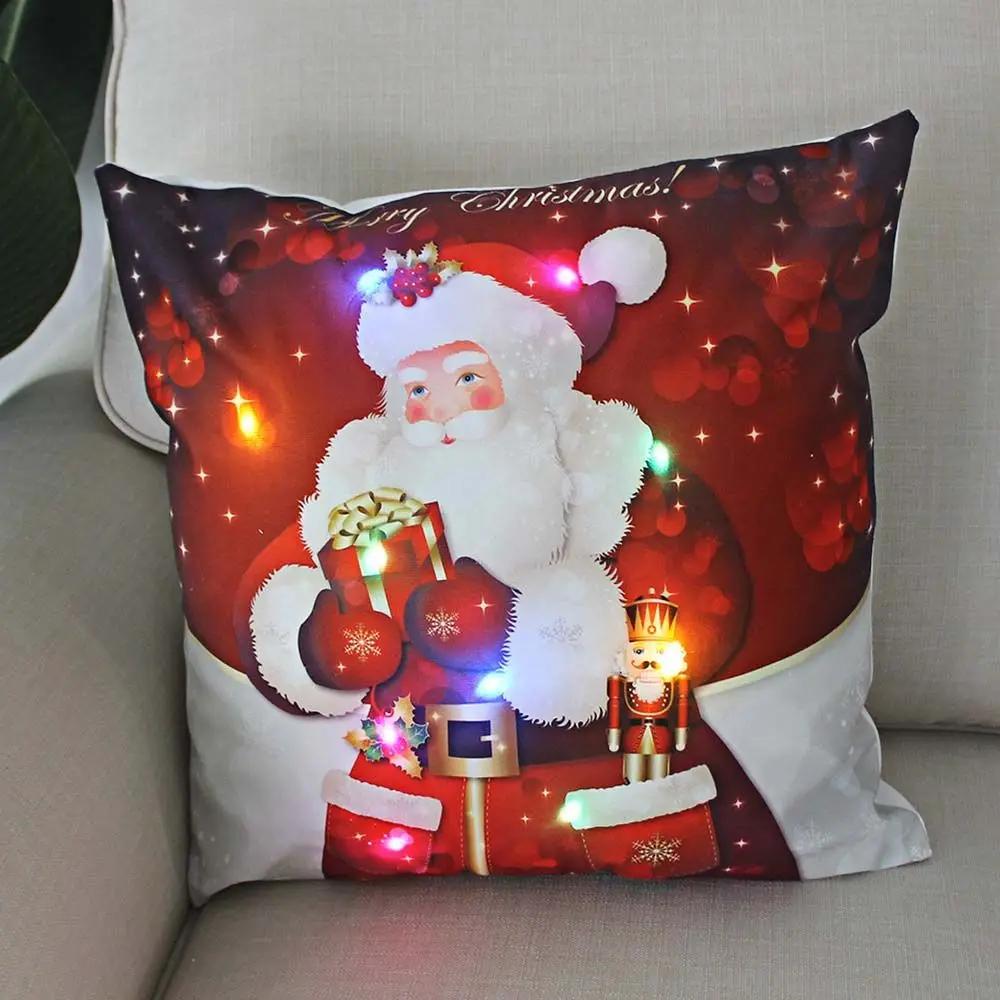 Christmas Light LED Decoration 45x45cm Santa Sled Village Color Ball Sofa Seat Pillow Sleeve Cases