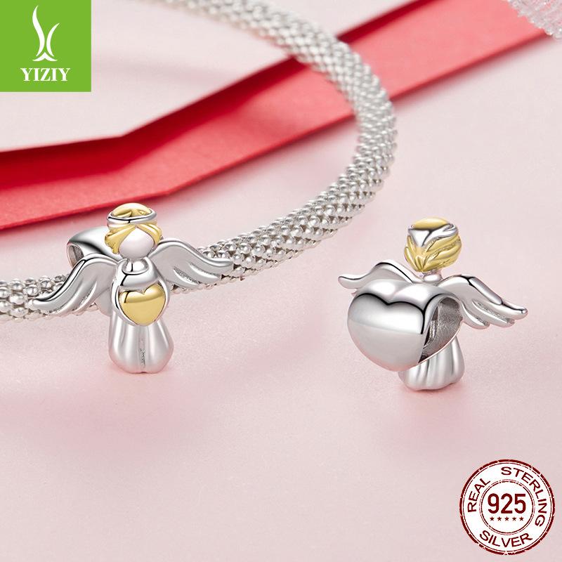 S925 Sterling Silver Plated Real Gold Angel Guardian Beaded Personalized Diy Bracelet Accessories