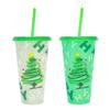 24oz Capacity Cold Drink Cup With Straws Iced Coffee Cup Reusable Straw Cup  Christmas Holiday