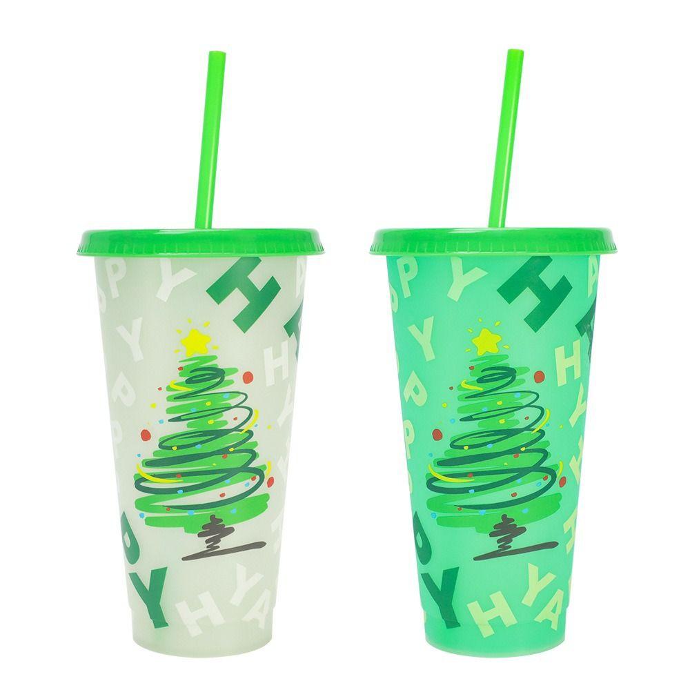 24oz Capacity Cold Drink Cup With Straws Iced Coffee Cup Reusable Straw Cup  Christmas Holiday