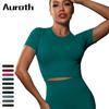 Бесшовная рубашка для йоги Auroth, женская укороченный топ с короткими рукавами для фитнеса, тонкие футболки для бега и тренировок