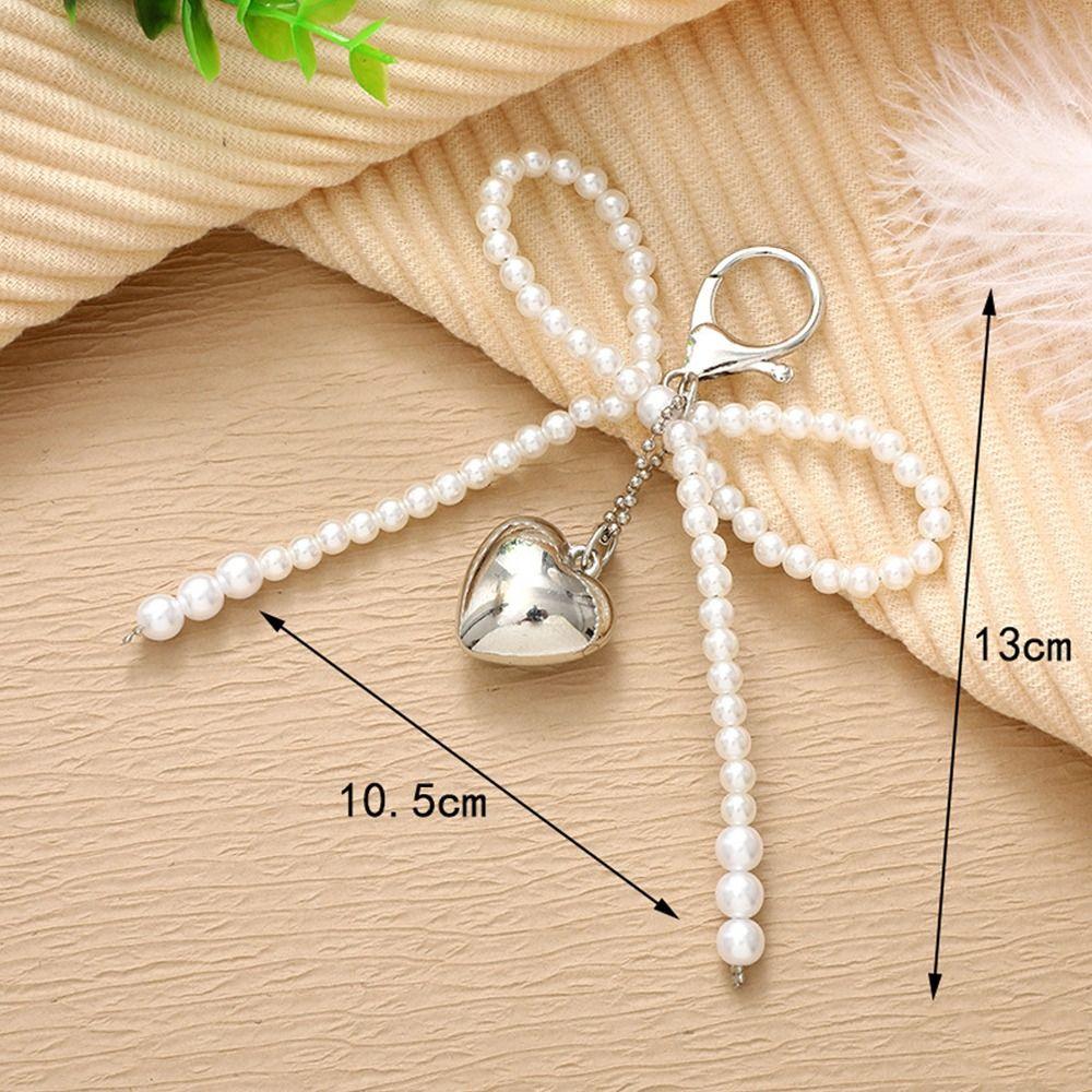 3D Pearl Bow Pendant Hanging Ornament Cellphone Lanyard Keyring Pearl Bowknot Keychain Women Girls
