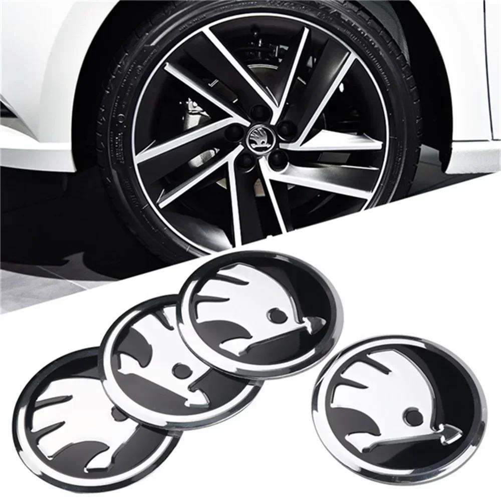 HLLQ9 4pcs 56mm Car Emblem Wheel Hub Caps Center Cover Sticker Decoration For Skoda Octavia Superb Rapid Kodiaq Karoq Fabia Roomster