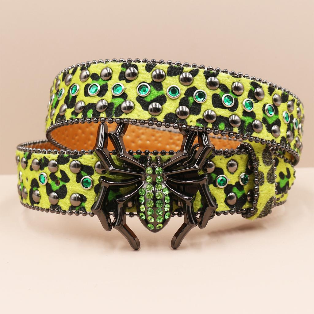 Spider Buckle Punk New Leopard Print Rhinestone Belt Belt Full Diamond European and American Belt Women's Decorative Rhinestone