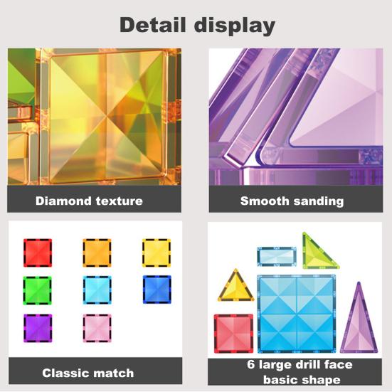 40Pcs/Set Colorful Magnetic Tile Kit Clear Geometric Shape Building Block Magnet Preschool Educational Brick Construction Toy Toddlers Boys Girls