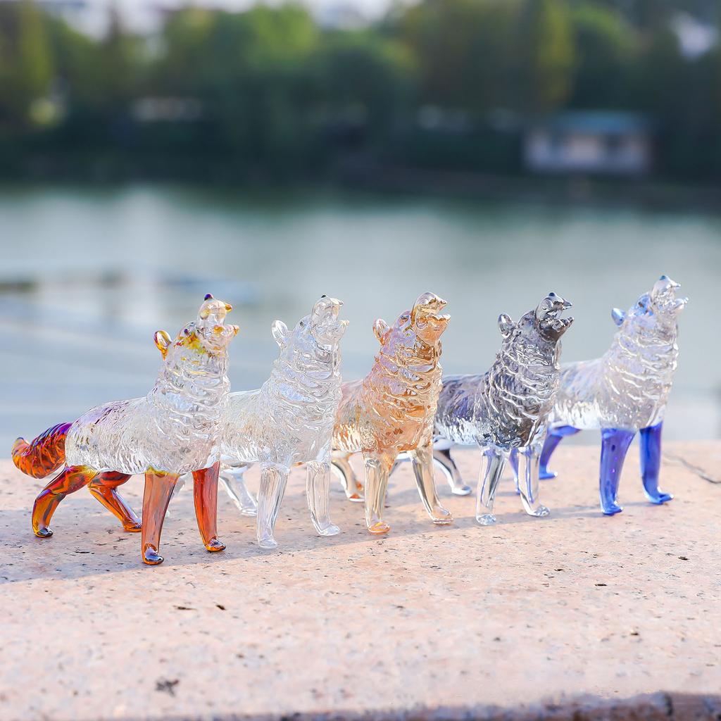 Статуэтка волка из хрустального стекла, воющая статуэтка волка, ручная стеклянная скульптура животного, коллекционное пресс-папье