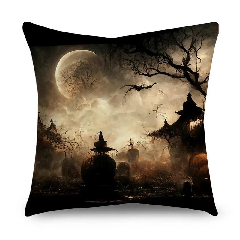 Halloween Horror Pumpkin Bat Print Pattern Cushion Cover Home Living Room Sofa Decoration Polyester Zipper Pillow