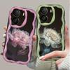 Silicone Soft Wave Case Glossy Fashion Floral Shell Mobile Phone Black Back Cover for Oppo Vivo Realme Infinix